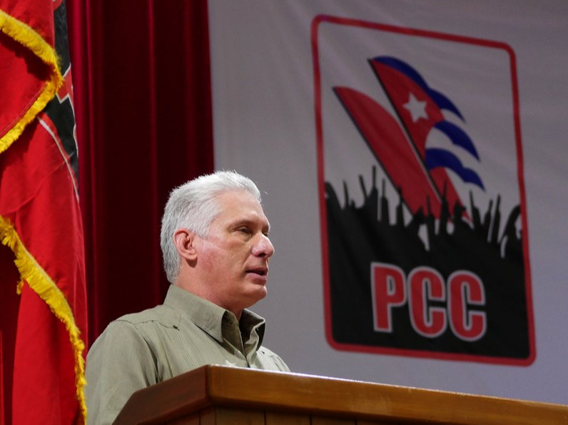 Miguel Diaz-Canel delivers the closing address to the 2nd Plenary Session of the Party's Central Committee Secretariat. ACN Photo.